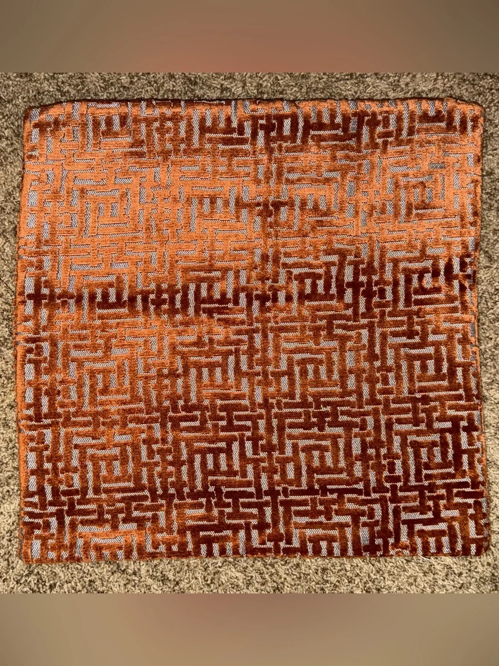 West Elm Velvet Geometric Pillow Cover Rust Copper 20x20 Accent Pillow